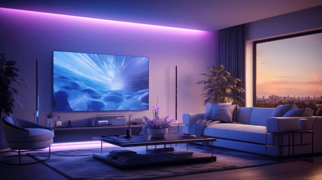 LED pás na stene za televízorom s efektom ambientného osvetlenia